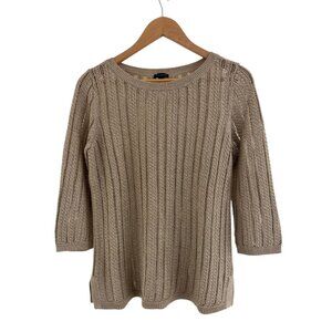Talbots Gold Metallic Tunic Sweater Knit Linen-Blend Size M Dressy 3/4 Sleeves